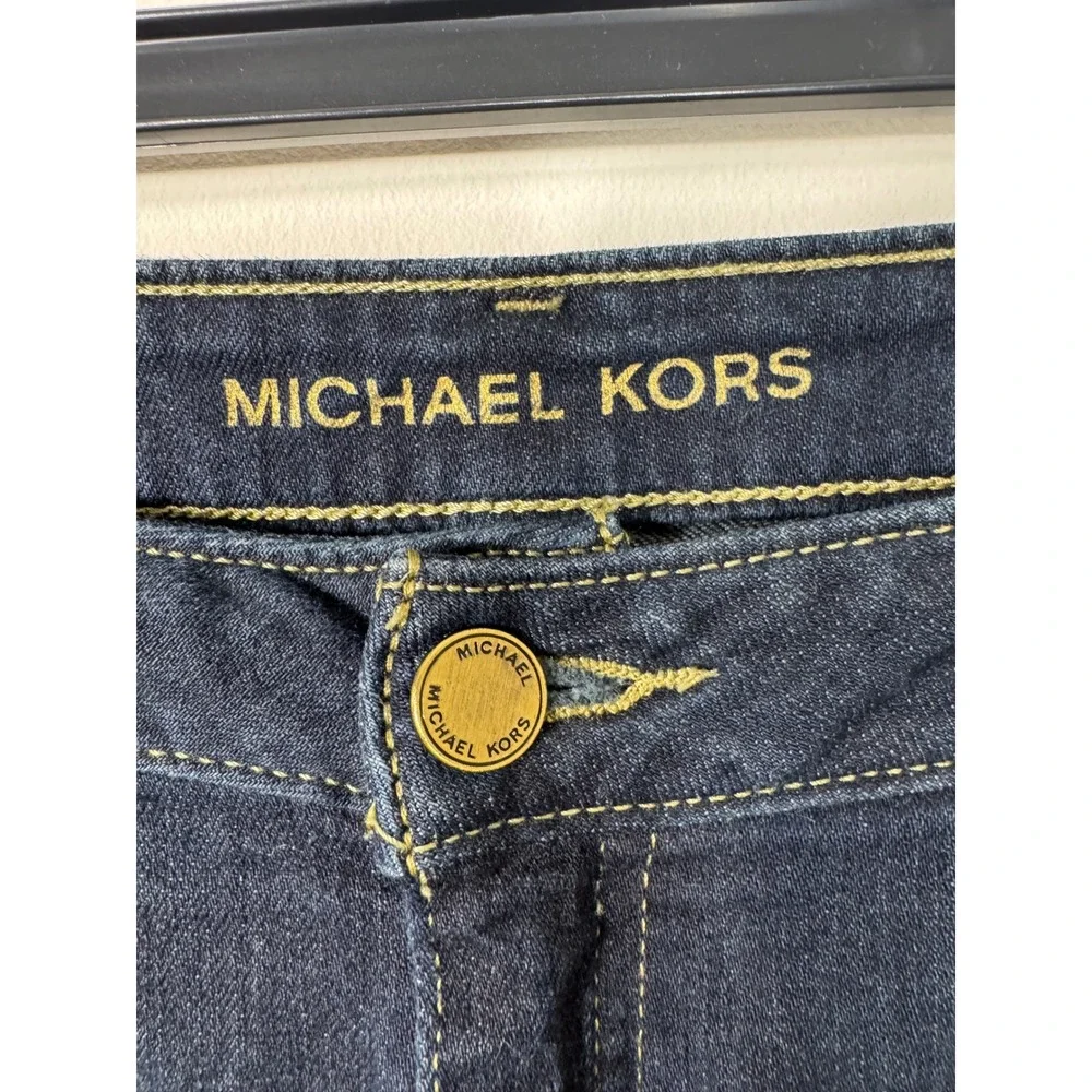 Michael Kors Womens Dark Wash Bootcut Jeans Size 12S Gold Hardware Stretch Denim